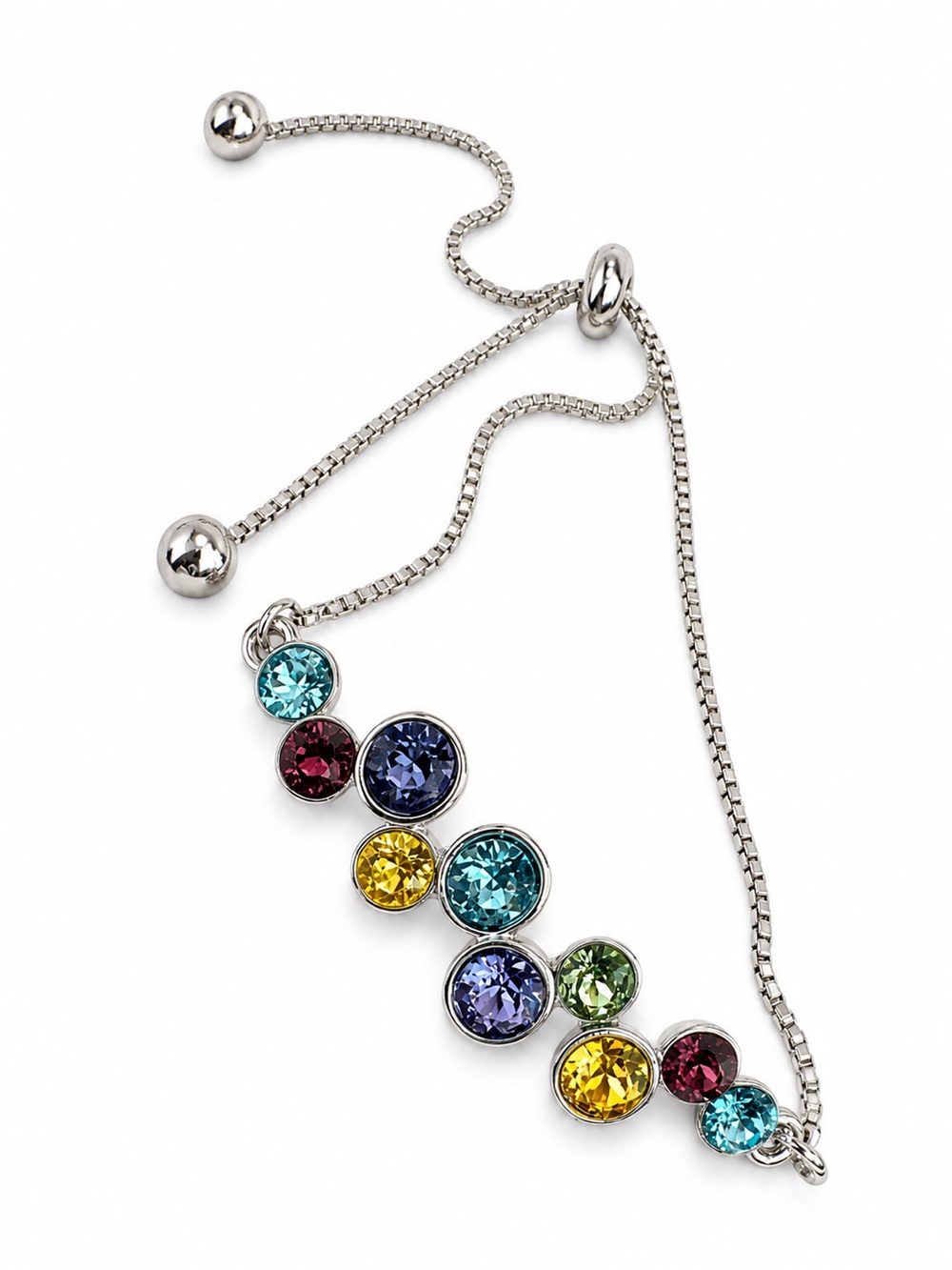 EUC Silver Adjustable Multicolor Crystal Bolo Bracelet | Excellent Condition